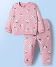 Doodle Poodle 100% Cotton Terry Knit Full Sleeves T-Shirt & Pant Set With Bunny Print - Pink
