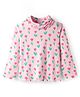 Babyhug Cotton Elastane Knit Full Sleeves Turtle Neck Winter T-Shirt with Floral Print - Pink