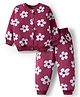 Doodle Poodle 100% Cotton Terry Knit Full Sleeves Winter Wear T-Shirt & Lounge Pant Set With Floral Print - Wine