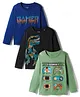 Primo Gino 100% Cotton Knit Full Sleeves T-Shirt With Gamer Theme Print Pack Of 3 - Navy Blue Light Green & Black