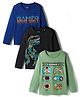 Primo Gino 100% Cotton Knit Full Sleeves T-Shirt With Gamer Theme Print Pack Of 3 - Navy Blue Light Green & Black