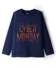 Primo Gino 100% Cotton Knit Full Sleeves T-Shirt With Cyber Monday Text Print- Navy Blue