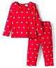 Babyhug Cotton Knit Full Sleeves Peter Pan Collar Co-ords Night Suit With Polka Dots Print - Red