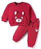 Doodle Poodle 100% Cotton Looper Terry Knit Full Sleeves Winter Wear Suit Set with Animal Print & Ear Applique - Chilli Pepper Red