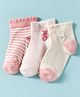 Mustang Knitted Ankle Length Socks with Stripes & Animal Design Pack of 3 - Offwhite & Pink