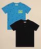 ALAN JONES Cotton Blend Knit Pack Of 2 Half Sleeves Future Text Print & Solid Tees - Blue & Black