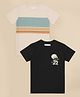 ALAN JONES Cotton Blend Knit Pack Of 2 Half Sleeves Placement Striped & Skateboarder Printed Tees - Cream & Dark Grey