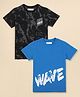 ALAN JONES Cotton Blend Knit Pack Of 2 Half Sleeves Marble Print & Wave Text Printed Tees - Grey & Blue