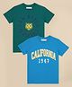 ALAN JONES Cotton Blend Knit Pack Of 2 Half Sleeves San Diego & California Text Printed Tees - Blue & Green