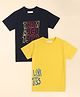 ALAN JONES Cotton Blend Knit Pack Of 2 Half Sleeves Typography Printed Tees - Navy Blue & Yellow