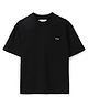 ALAN JONES Cotton Blend Knit Half Sleeves Apped Text Patch Detailed Oversized Tee - Black