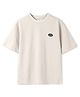 ALAN JONES Cotton Blend Knit Half Sleeves Apped Text Patch Detailed Oversized Tee - Light Grey