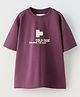 ALAN JONES Cotton Blend Knit Half Drop Shoulder Sleeves Cold Code Text Printed Oversized Tee - Burgundy