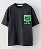 ALAN JONES Cotton Blend Knit Half Drop Shoulder Sleeves Skate Ramp Text Printed Oversized Tee - Charcoal Grey