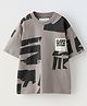ALAN JONES Cotton Blend Knit Half Drop Shoulder Sleeves Alone With Nature Text Printed Oversized Tee - Fossil Grey