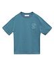 ALAN JONES Cotton Blend Knit Half Drop Shoulder Sleeves No Routine Skate Life Text Printed Oversized Tee - Persian Blue