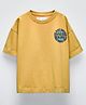 ALAN JONES Cotton Blend Knit Half Drop Shoulder Sleeves Swell Craze Text Printed Oversized Tee - Mustard