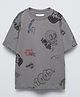 ALAN JONES Cotton Blend Knit Half Drop Shoulder Sleeves Cool Text Printed Oversized Tee - Steel Grey