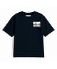 ALAN JONES Cotton Blend Knit Half Drop Shoulder Sleeves California Text Printed Oversized Tee - Navy Blue