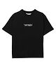 ALAN JONES Cotton Blend Knit Half Drop Shoulder Sleeves Epic Time Text Printed Oversized Tee - Black