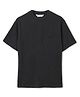 ALAN JONES Cotton Blend Knit Half Drop Shoulder Sleeves App Ed Text Patch Embroidered Oversized Tee - Charcoal Grey