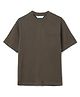 ALAN JONES Cotton Blend Knit Half Drop Shoulder Sleeves App Ed Text Patch Embroidered Oversized Tee - Olive