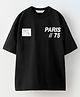 ALAN JONES Cotton Blend Knit Half Drop Shoulder Sleeves Paris 75 Printed Oversized Tee - Black