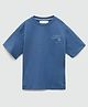 ALAN JONES Cotton Blend Knit Half Drop Shoulder Sleeves Great Journey Text Printed Oversized Tee - Blue