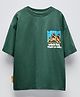 ALAN JONES Cotton Blend Knit Half Drop Shoulder Sleeves Wandering Through The Woods Text Printed Oversized Tee - Green