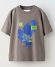 ALAN JONES Cotton Blend Knit Half Drop Shoulder Sleeves Typography Printed Oversized Tee - Dark Grey