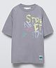 ALAN JONES Cotton Blend Knit Half Drop Shoulder Sleeves Street Smart Text Printed Oversized Tee - Mid Grey