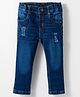 Simply Denim Full Length Washed Distressed Jeans - Blue