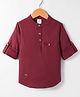 Simply Premium Cotton Woven Full Sleeves Mandarin Collar Solid Kurta Style Shirt - Maroon