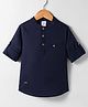 Simply Premium Cotton Woven Full Sleeves Mandarin Collar Solid Kurta Style Shirt - Navy  Blue