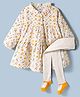 Simply Premium Corduroy Woven Full Sleeves Frock With Floral Print & Leggings - Mustard