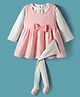 Simply Premium Woven Full Sleeves Frocks with Inner Tee & Stockings with Checks & Bow Applique - Peach