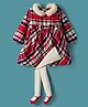Simply Premium Woven Full Sleeves Frocks & Stockings with Checks & Bow Applique - Red