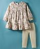 Simply Twill Woven Full Sleeves Frock With Leggings & Checks - Light Blue