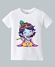 KAVEE Pure Cotton Knit Janmashtami Theme Half Sleeves Cute Krishna Playing Flute Printed Biowashed Tee - White