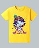 KAVEE Pure Cotton Knit Janmashtami Theme Half Sleeves Cute Krishna Playing Flute Printed Biowashed Tee - Yellow