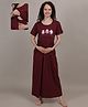Fabme Pure Cotton Knit Half Sleeves Penguins Printed Maternity Nighty With Horizontal Zipper Nursing Access - Purple