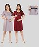 Fabme Pure Cotton Knit Pack Of 2 Half Sleeves Back Stage & Be Mine Text Printed Maternity Nighties With Horizontal Zipper Nursing Access - Lavender & Maroon