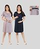 Fabme Pure Cotton Knit Pack Of 2 Half Sleeves Life Is Beautiful & Be Mine Text Printed Maternity Nighties With Horizontal Zipper Nursing Access - Blue & Lavender