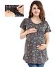 Fabme Pure Cotton Knit Half Sleeves Hearts Printed Maternity Top With Side Zipper Nursing Access - Grey