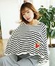 Fabme Cotton Knit Striped & Teddy Patch Embroidered Maternity Poncho - White