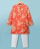 Pine Kids Woven Full Sleeves Kurta Pyjama Set With Floral Print - Orange