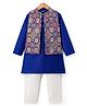 Pine Kids Woven Full Sleeves Kurta Pajama with Jacket & Motif Print - Navy Blue