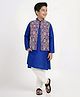 Pine Kids Woven Full Sleeves Kurta Pajama with Jacket & Motif Print - Navy Blue