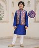 Pine Kids Woven Full Sleeves Kurta Pajama with Jacket & Motif Print - Navy Blue