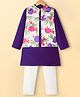 Pine Kids Woven Full Sleeves Kurta Pajama Set with Jacket & Tropical Theme Print - Purple